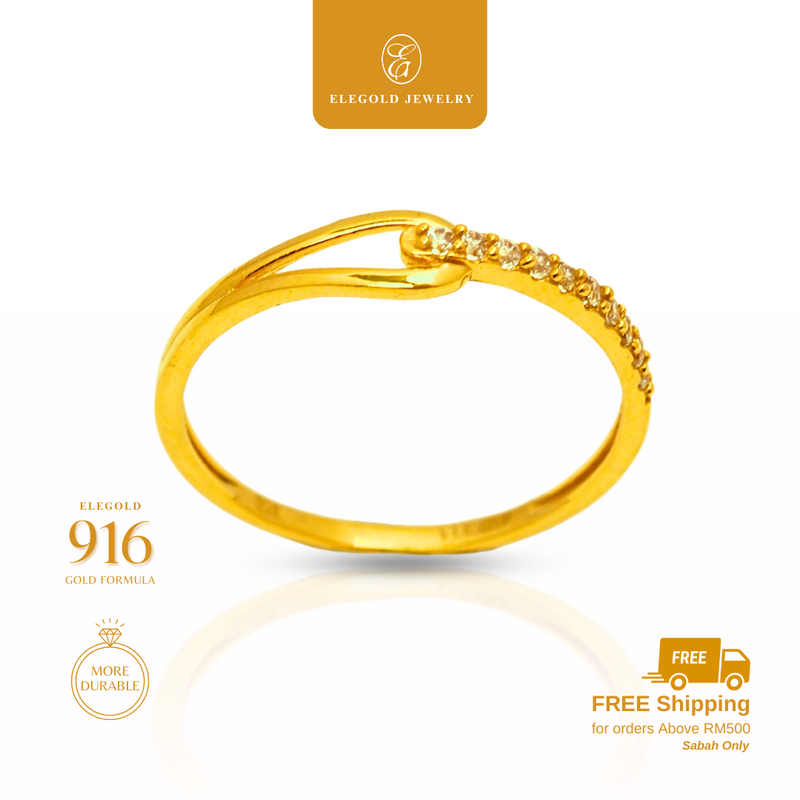 916G Minimalist Plain Tunang Batu Mix Ring Elegold - 20TSF