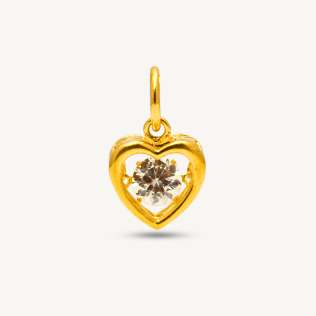 916/22K Gold Heart Plain Dancing CZ Stone Pendant Elegold