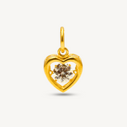 916/22K Gold Heart Plain Dancing CZ Stone Pendant Elegold