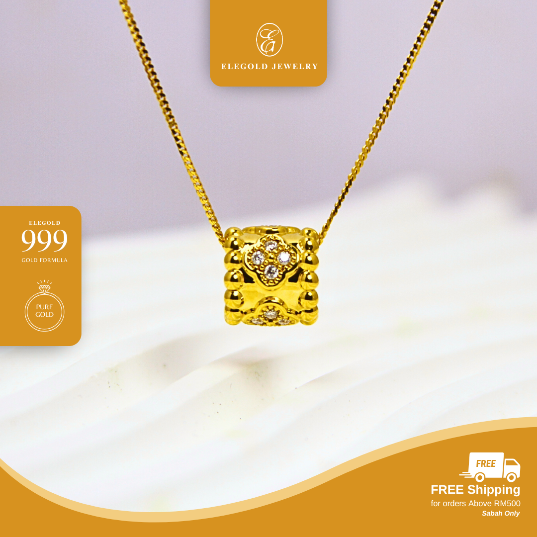 CZ Clover Beads Charm Gold Pendant Elegold