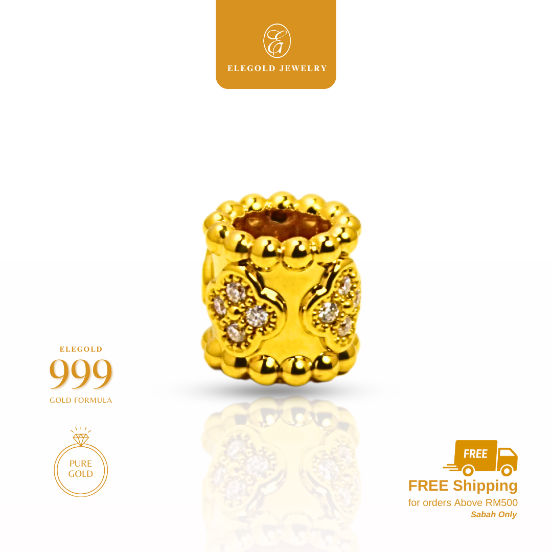 CZ Clover Beads Charm Gold Pendant Elegold