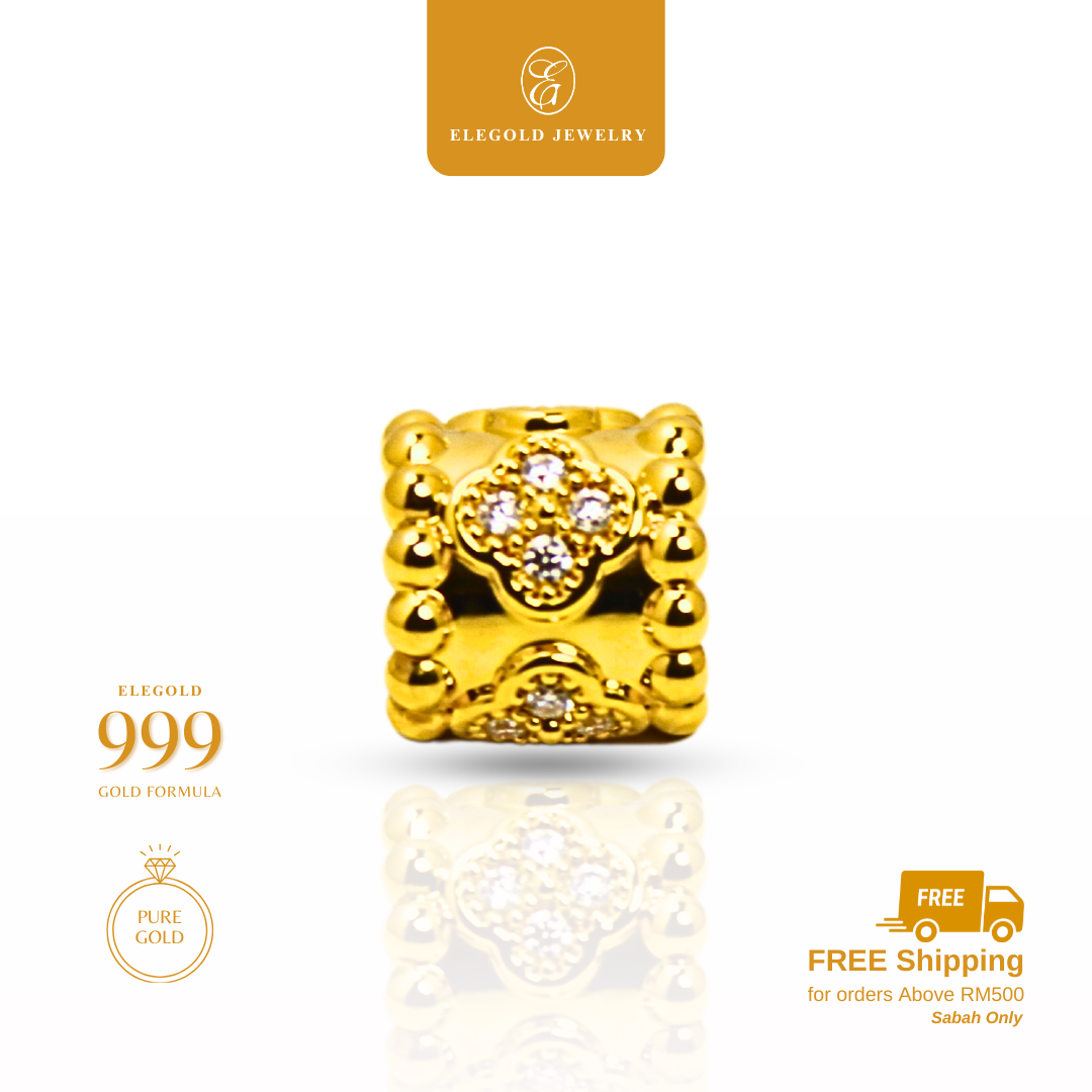 CZ Clover Beads Charm Gold Pendant Elegold