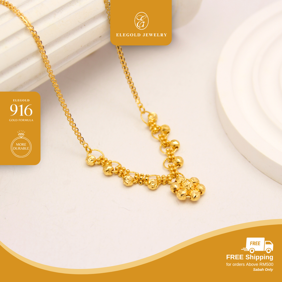 916G Flower Shaped Shiny Beads Necklace Pendant Set Necklace Elegold - 20SRF