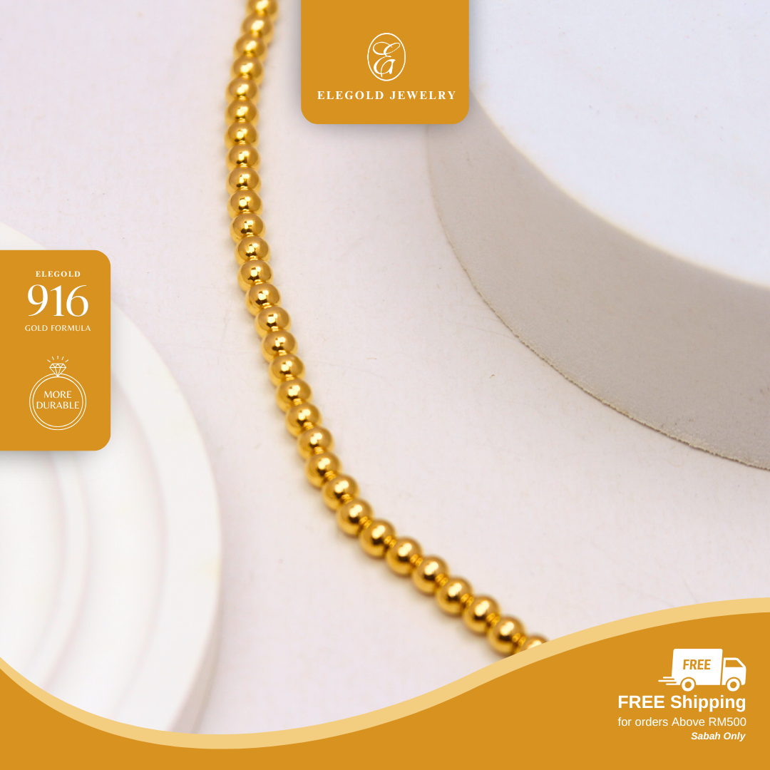 916G Plain Smooth Beads Necklace Pendant Set Necklace Elegold - 20M1P