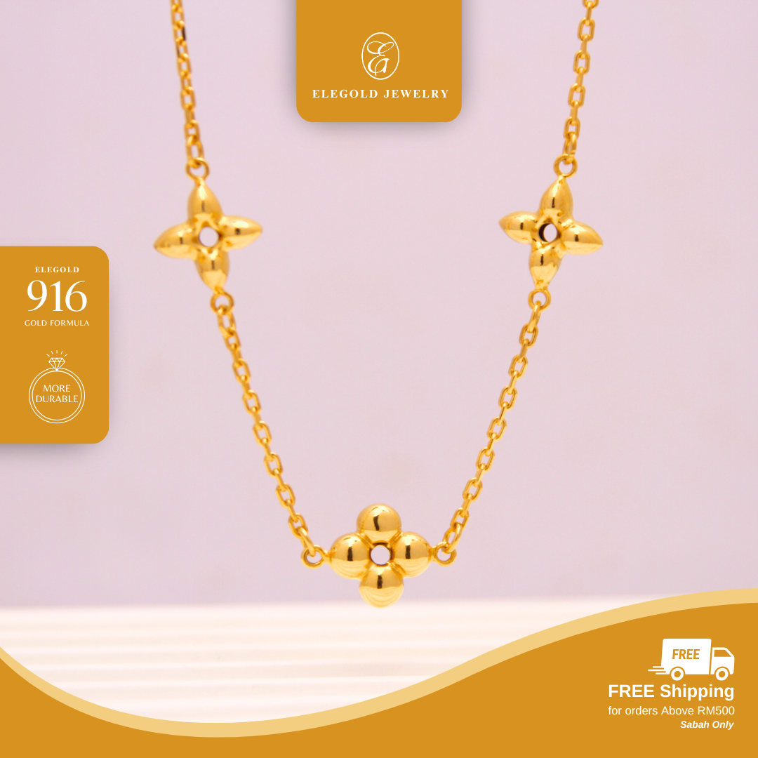 916G Flower Plain Necklace Pendant Set Necklace Elegold - 20SE6