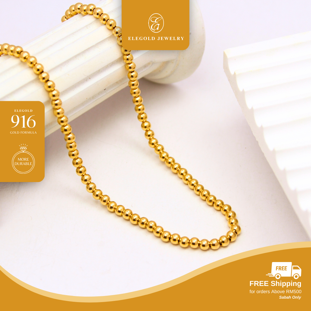 916G Plain Smooth Beads Necklace Pendant Set Necklace Elegold - 20M1P