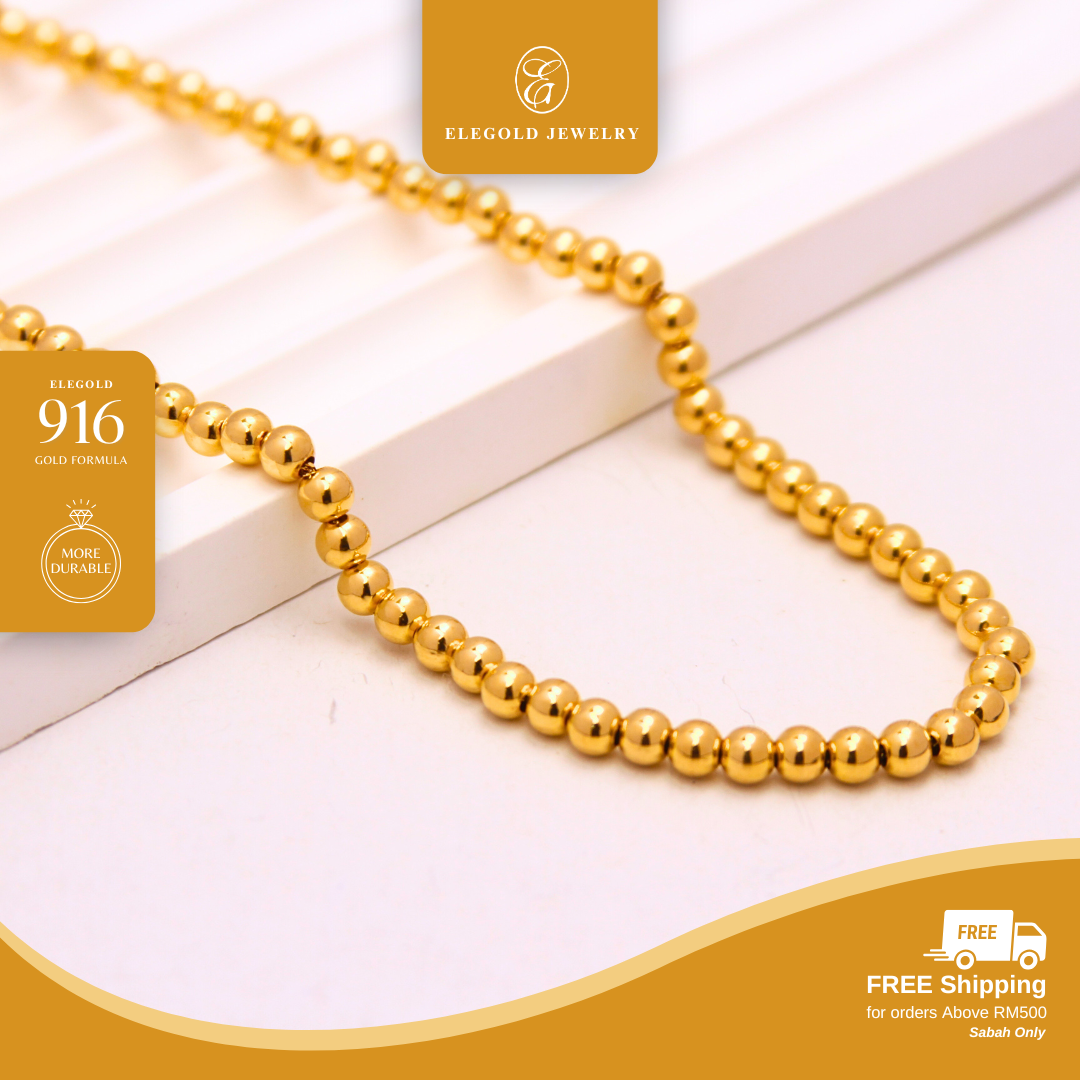 916G Plain Smooth Beads Necklace Pendant Set Necklace Elegold - 20M1P