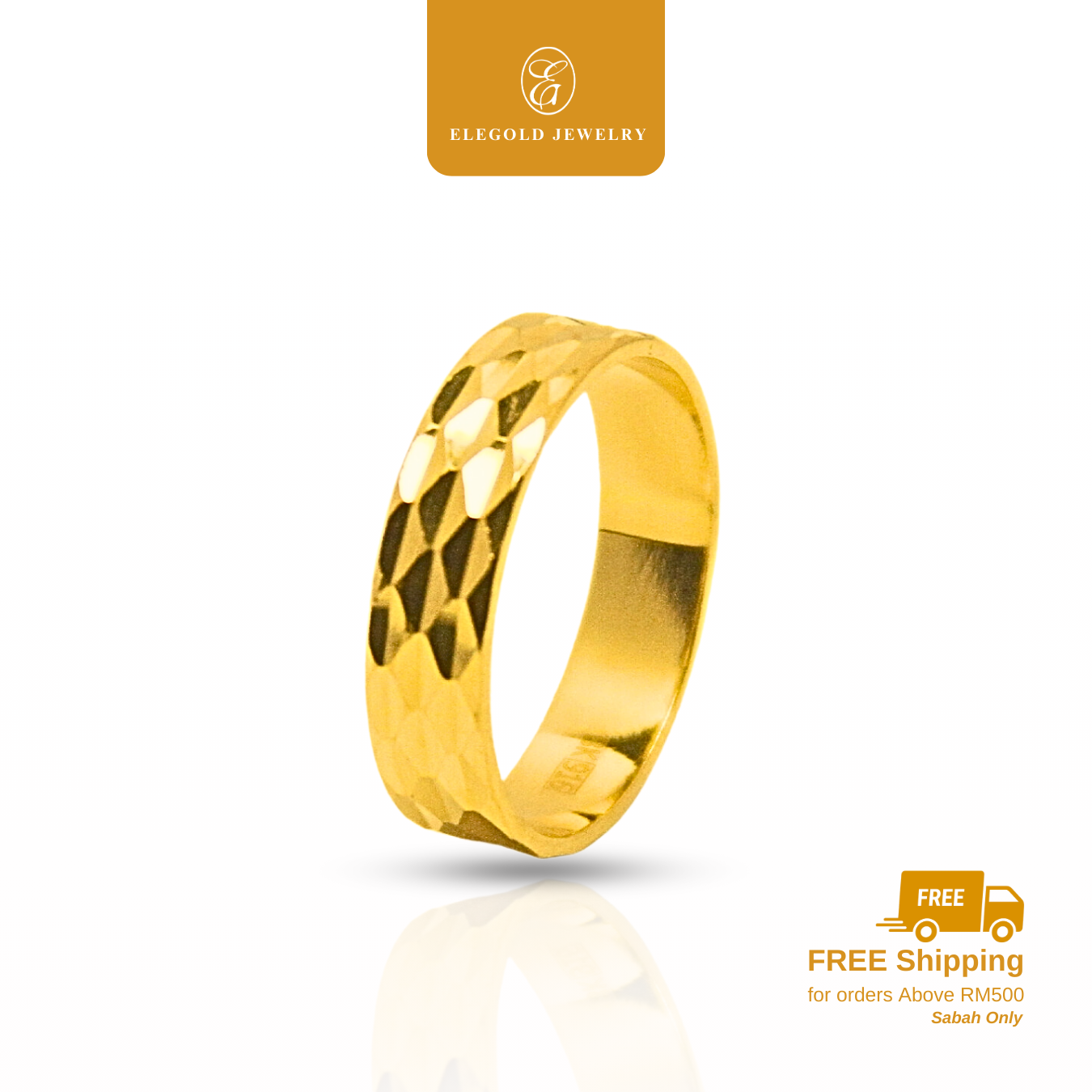Elegold Diagonal Shiny Cut 916 Gold Ring - 20QN4