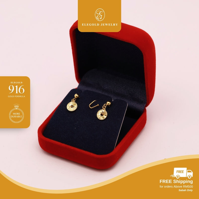 Elegold 916G Prosperity Shattered Ice Earring Subang Anting-Anting - 20U2L