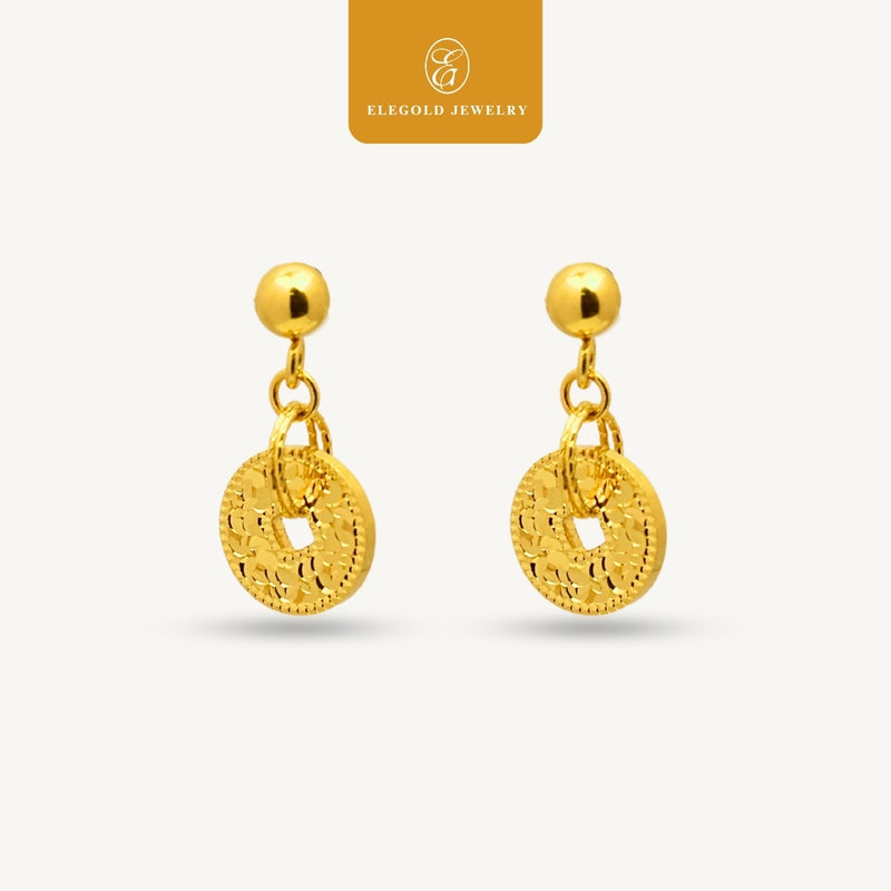 Elegold 916G Prosperity Shattered Ice Earring Subang Anting-Anting - 20U2L