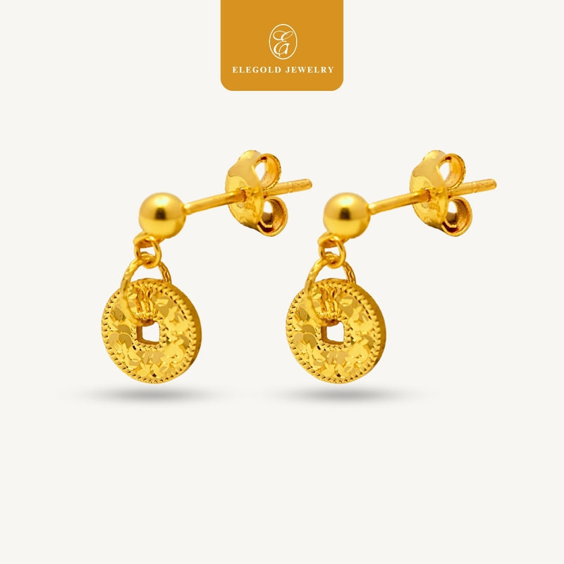 Elegold 916G Prosperity Shattered Ice Earring Subang Anting-Anting - 20U2L