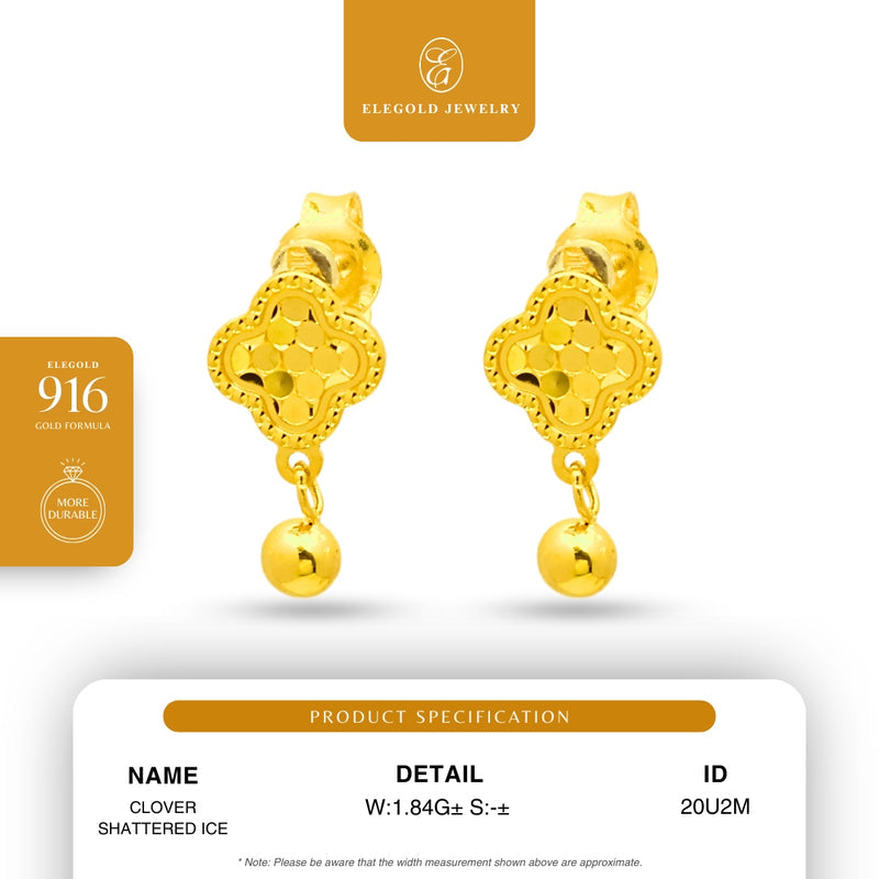 Elegold 916G Clover shattered ice Earring Subang Anting-Anting - 20U2M