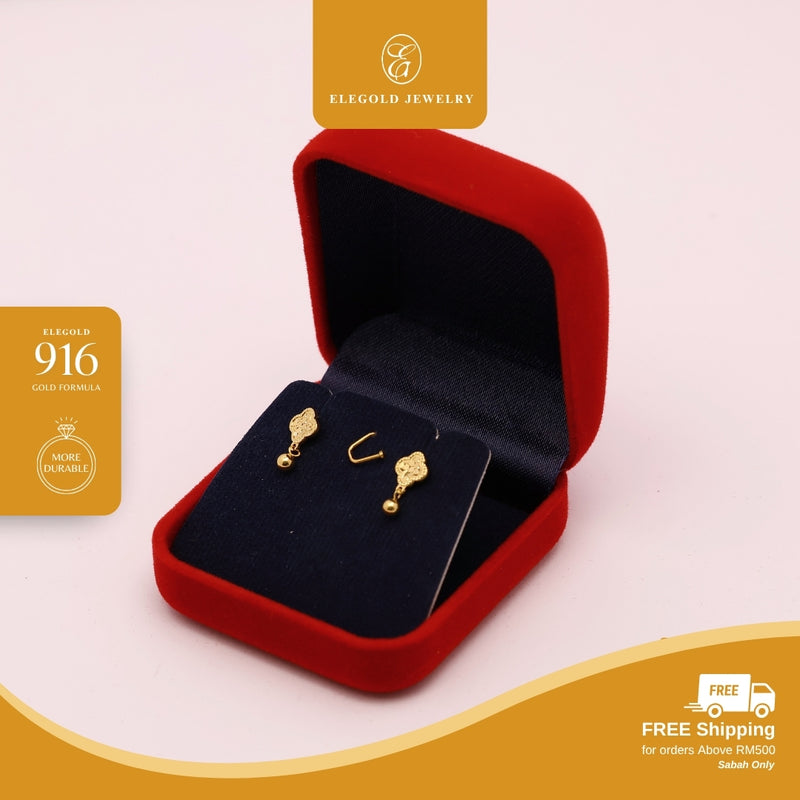 Elegold 916G Clover shattered ice Earring Subang Anting-Anting - 20U2M