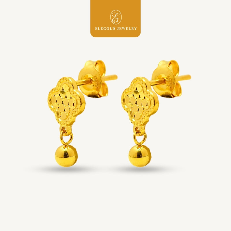 Elegold 916G Clover shattered ice Earring Subang Anting-Anting - 20U2M