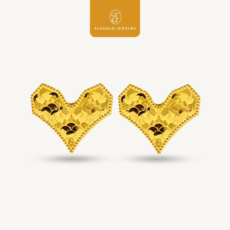 Elegold 916G Heart Shattered Ice Earring Subang Anting-Anting - 20U2P