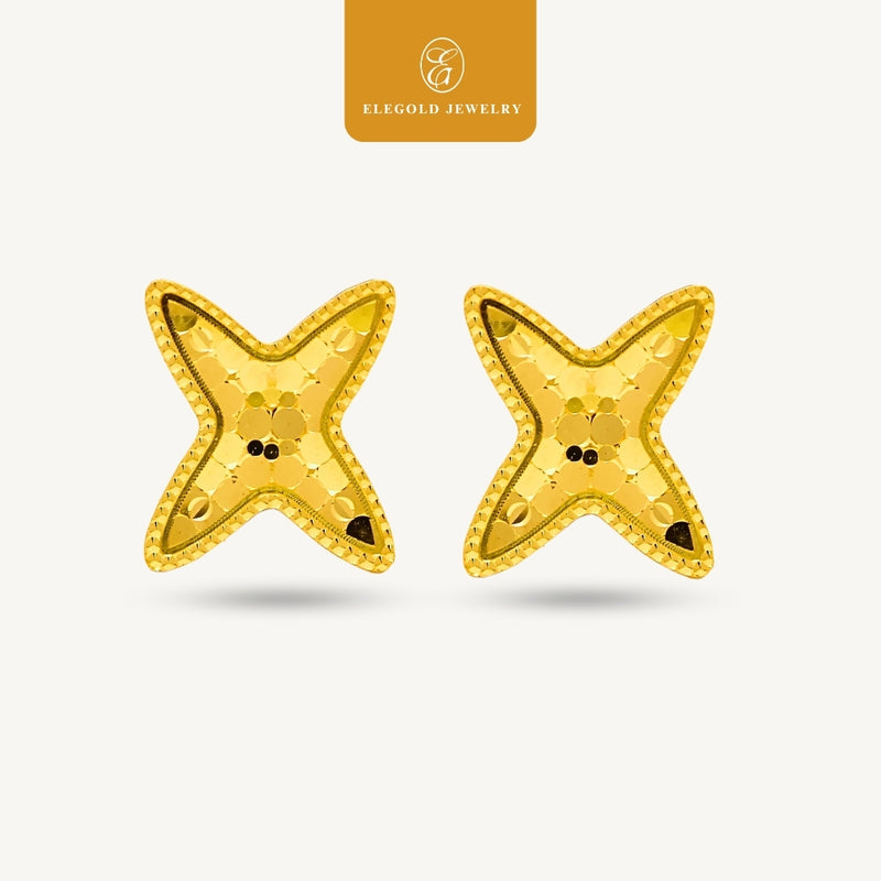 Elegold 916G Star Bold Shattered Ice Earring Subang Anting-Anting - 20U2S