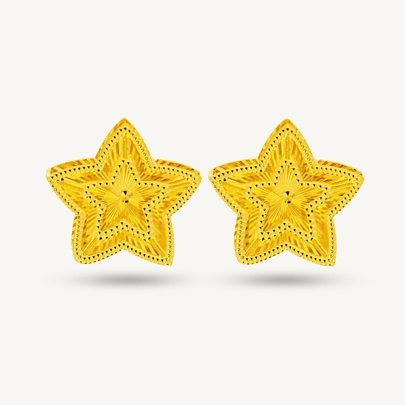 Elegold 916G Bold Shiny Rainbow Cut Star Earring Subang Anting-Anting - 20U2W