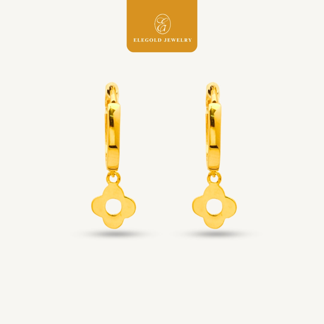 Elegold 916G Plain Dangling Clover Clip Earring Subang Anting-Anting - 20U9N