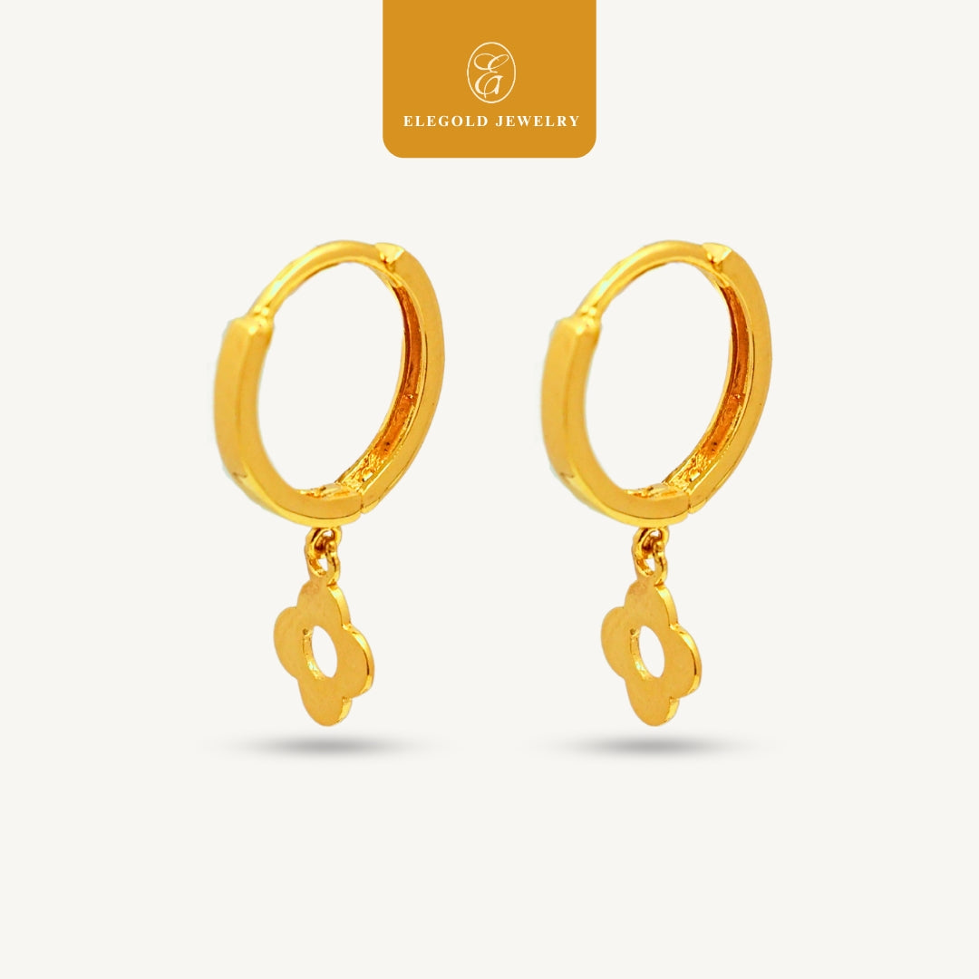 Elegold 916G Plain Dangling Clover Clip Earring Subang Anting-Anting - 20U9N