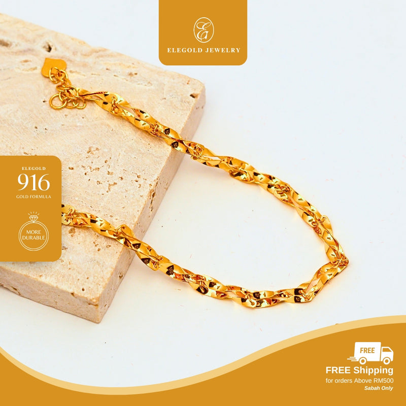 Elegold 916G Plain Wave Fashion Bracelet Rantai Tangan - 20U7H