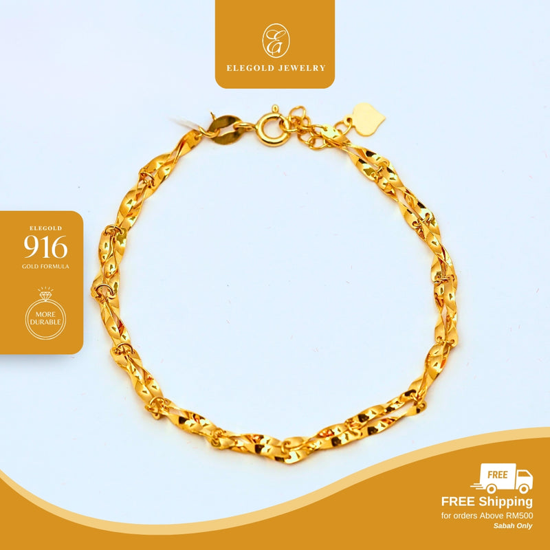 Elegold 916G Plain Wave Fashion Bracelet Rantai Tangan - 20U7H