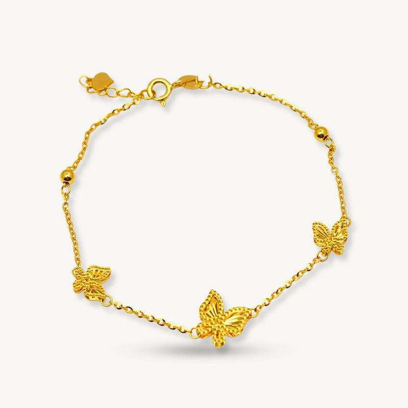 Elegold 916G Shiny Butterfly Dangling Bracelet Rantai Tangan - 20U7K