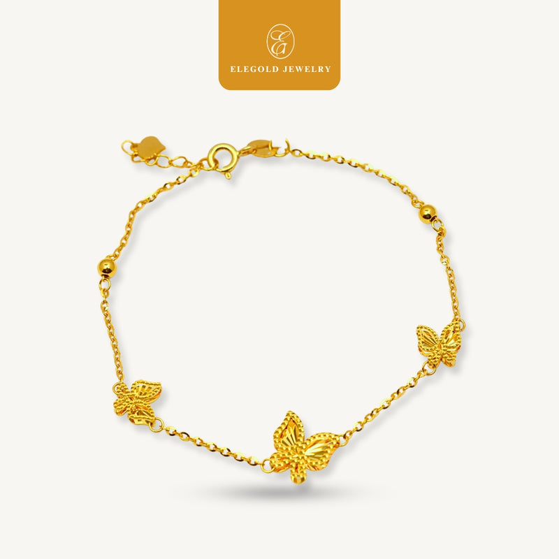 Elegold 916G Shiny Butterfly Dangling Bracelet Rantai Tangan - 20U7K