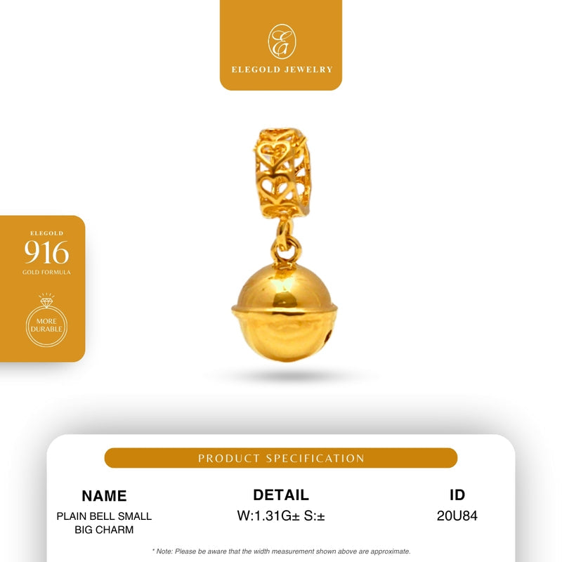 Elegold 916G Plain Bell Small Big Charm Loket Pendant - 20U84