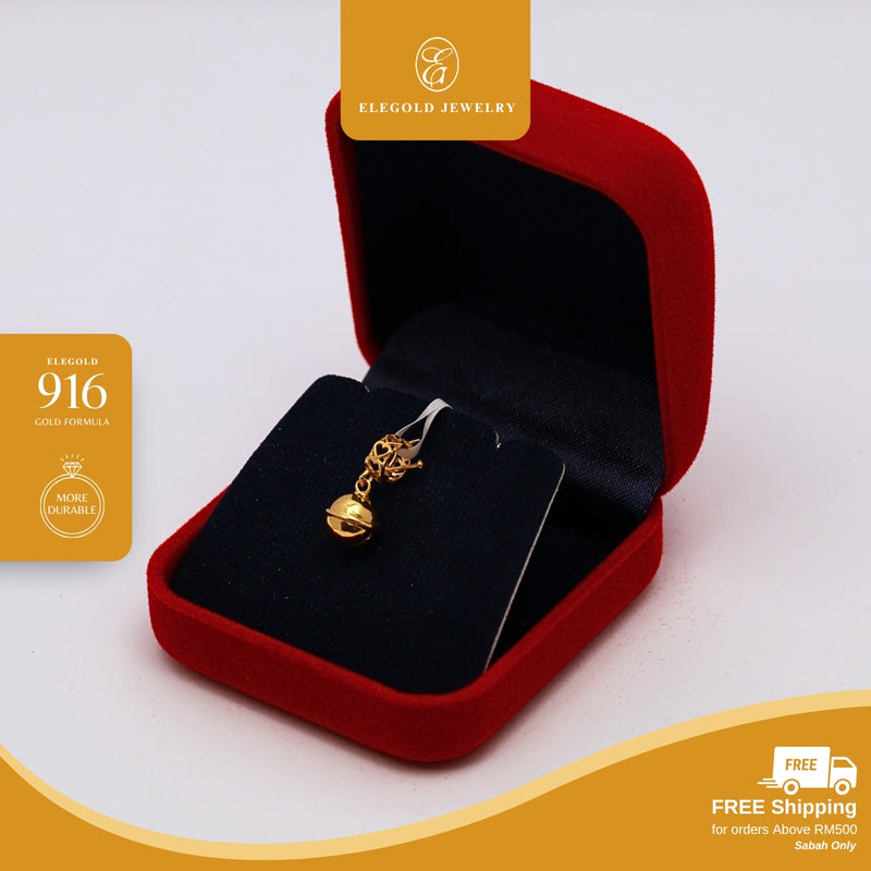 Elegold 916G Plain Bell Small Big Charm Loket Pendant - 20U84