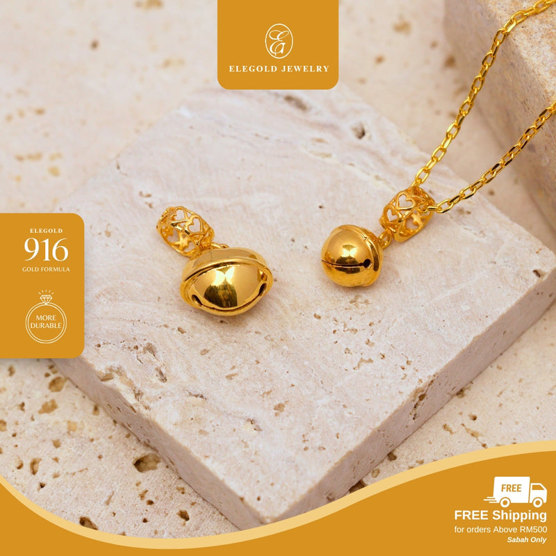 Elegold 916G Plain Bell Small Big Charm Loket Pendant - 20U84