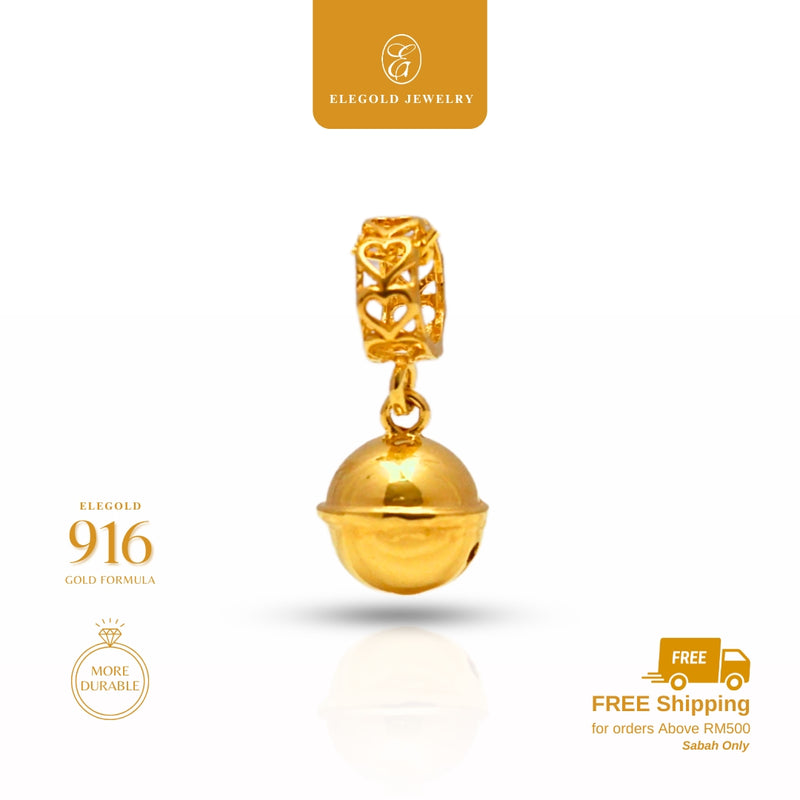 Elegold 916G Plain Bell Small Big Charm Loket Pendant - 20U84