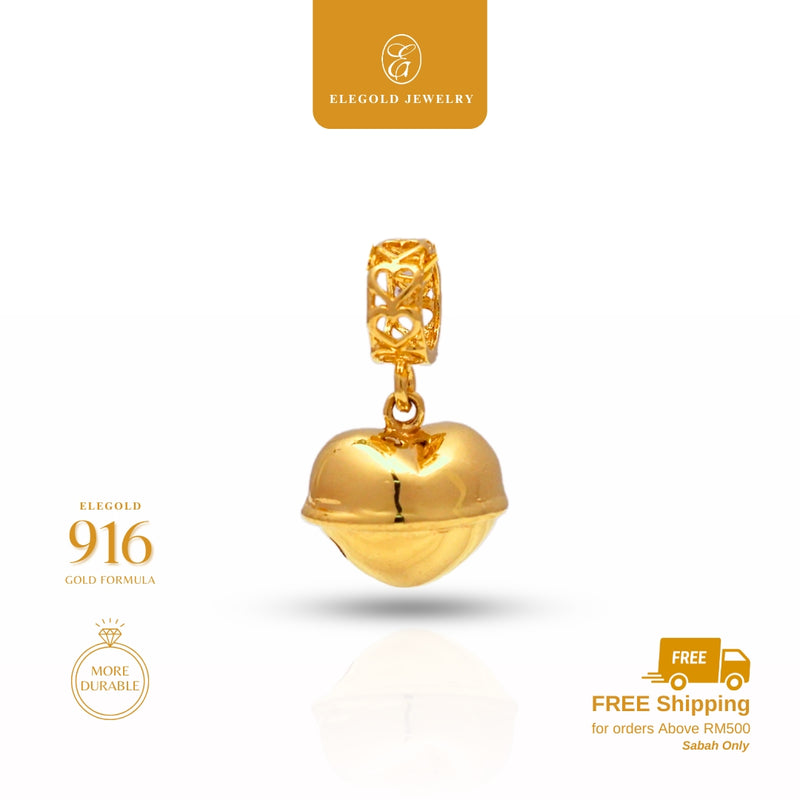 Elegold 916G Plain Bell Small Big Charm Loket Pendant - 20U84