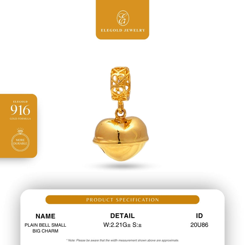 Elegold 916G Plain Bell Small Big Charm Loket Pendant - 20U84