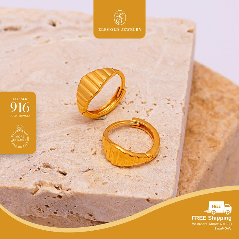 Elegold 916G Plain Half Circle Clip Earring Subang Anting-Anting - 20U8V