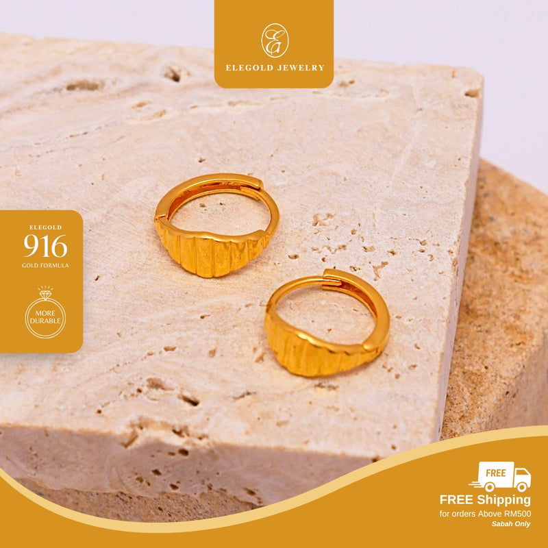 Elegold 916G Plain Half Circle Clip Earring Subang Anting-Anting - 20U8V