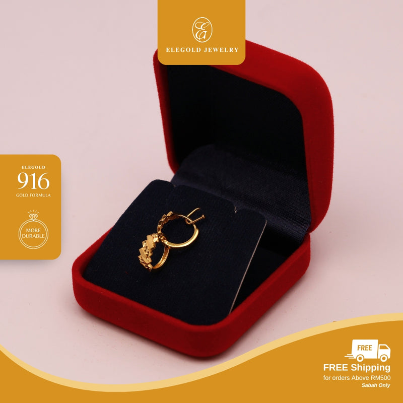 Elegold 916G Shiny Plain Mix Diagonal Clip Earring Subang Anting-Anting - 20U90