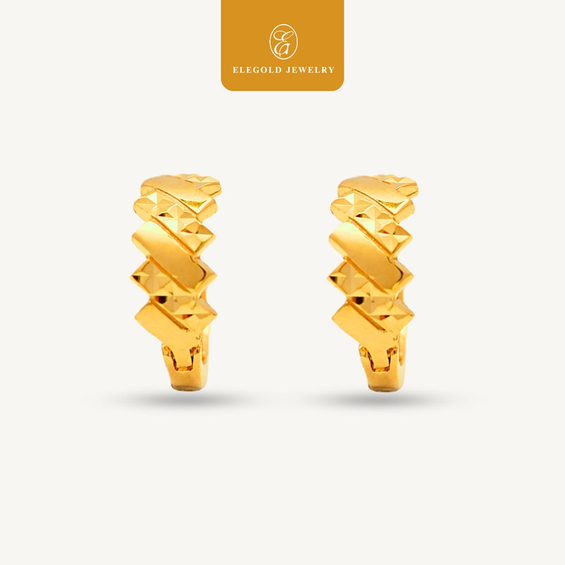 Elegold 916G Shiny Plain Mix Diagonal Clip Earring Subang Anting-Anting - 20U90