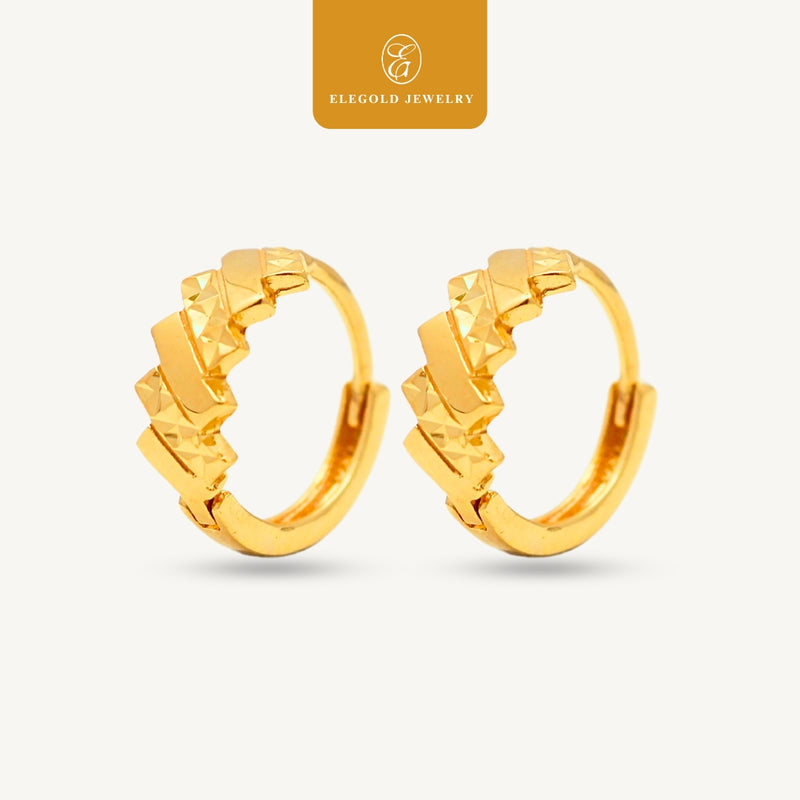 Elegold 916G Shiny Plain Mix Diagonal Clip Earring Subang Anting-Anting - 20U90