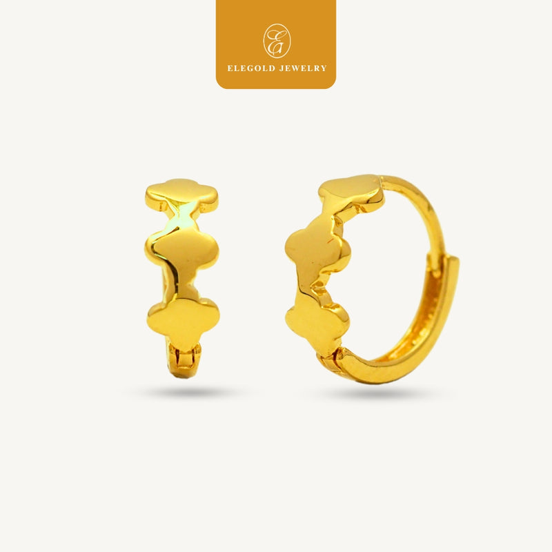 Elegold 916G Plain Shiny Clover Clip Earring Subang Anting-Anting - 20U92