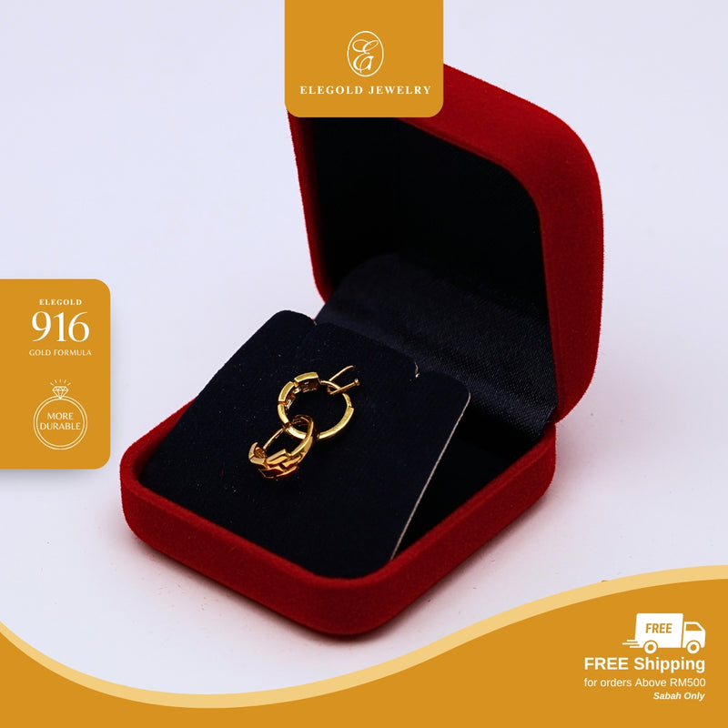 Elegold 916G Hardware Plain Solid Clip Earring Subang Anting-Anting - 20U93