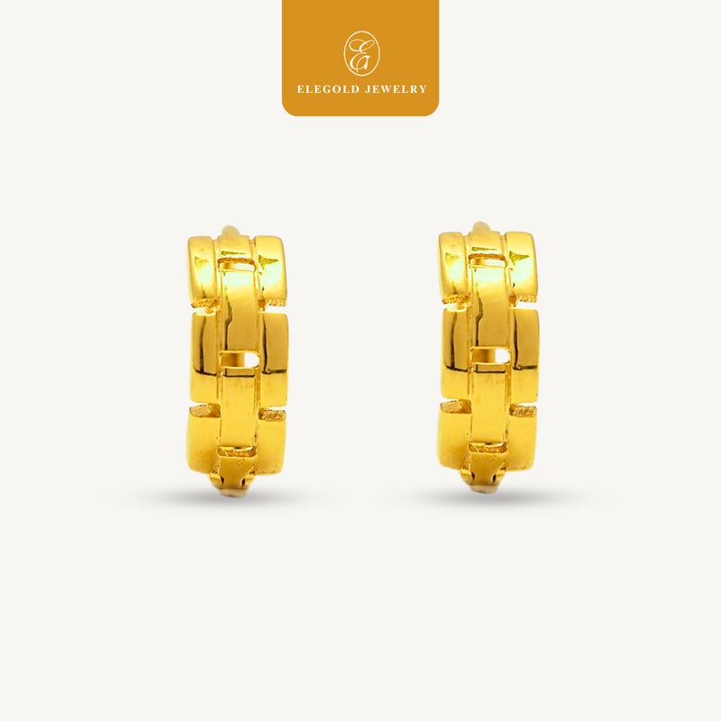 Elegold 916G Hardware Plain Solid Clip Earring Subang Anting-Anting - 20U93