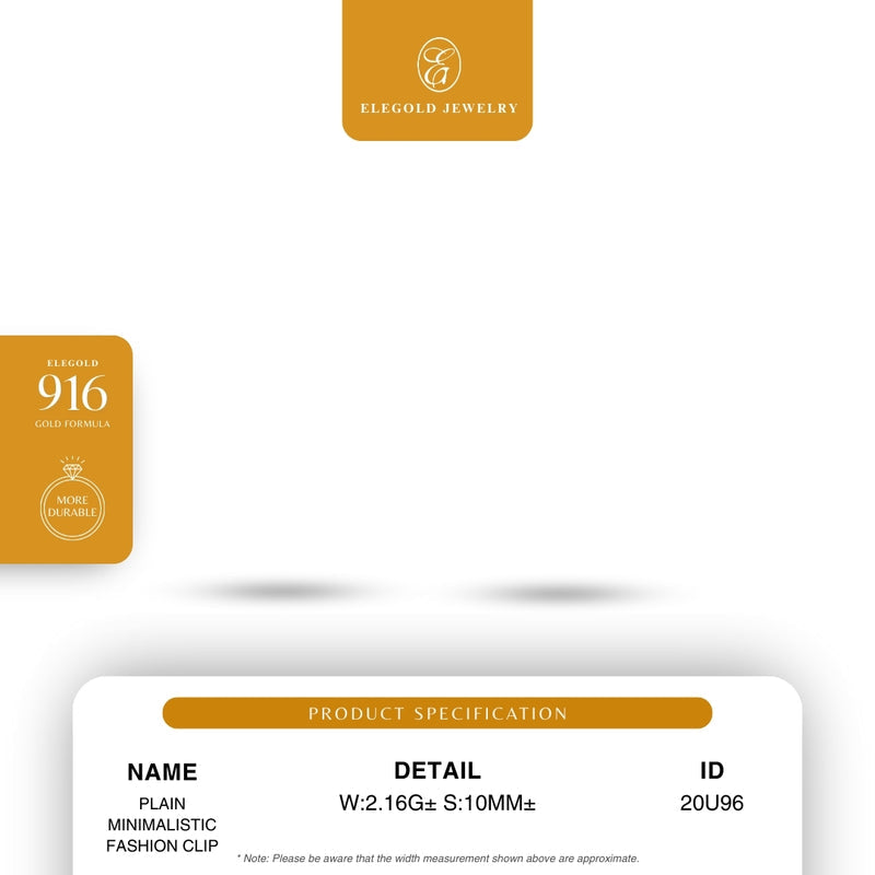 Elegold 916G Plain Minimalistic Fashion Clip Earring Subang Anting-Anting - 20U97