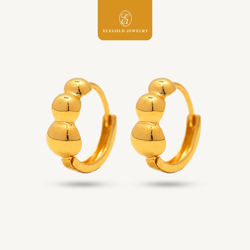 Elegold 916G Minimalist Solid Beads Plain Fashion Clip Earring Subang Anting-Anting - 20U99