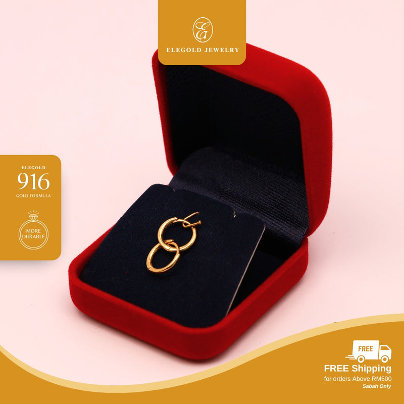 Elegold 916G Minimalist Plain Classic Solid Clip Earring Subang Anting-Anting - 20U9H