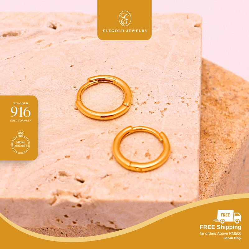 Elegold 916G Minimalist Plain Classic Solid Clip Earring Subang Anting-Anting - 20U9H