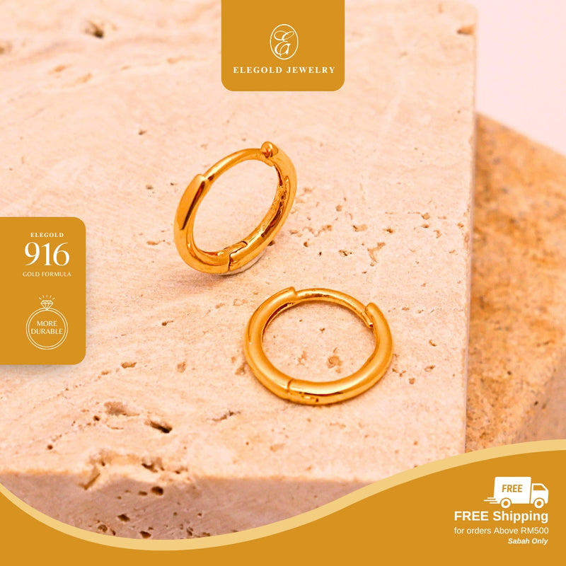 Elegold 916G Minimalist Plain Classic Solid Clip Earring Subang Anting-Anting - 20U9H