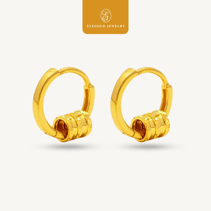 Elegold 916G Shiny Roller Plain Hoop Earring Subang Anting-Anting - 20U9Q
