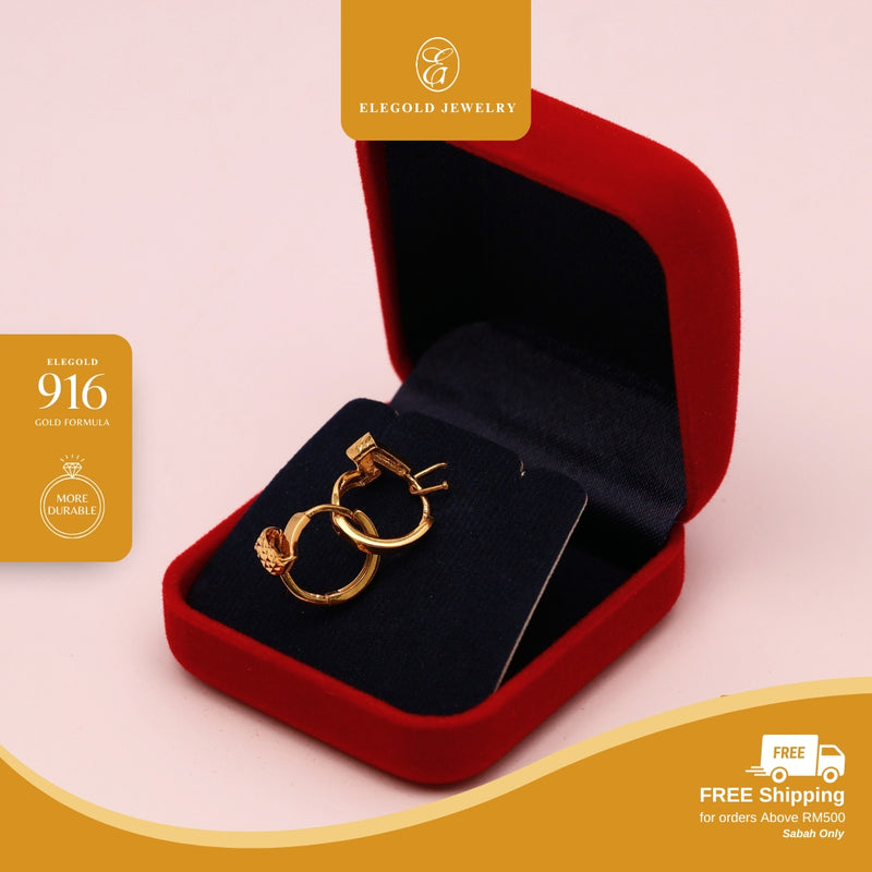 Elegold 916G Diagonal V-Shape Fashion Shiny Clip Earring Subang Anting-Anting - 20U9S