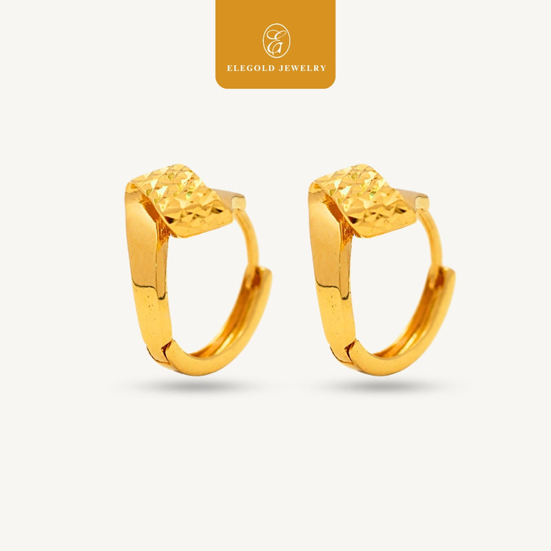 Elegold 916G Diagonal V-Shape Fashion Shiny Clip Earring Subang Anting-Anting - 20U9S