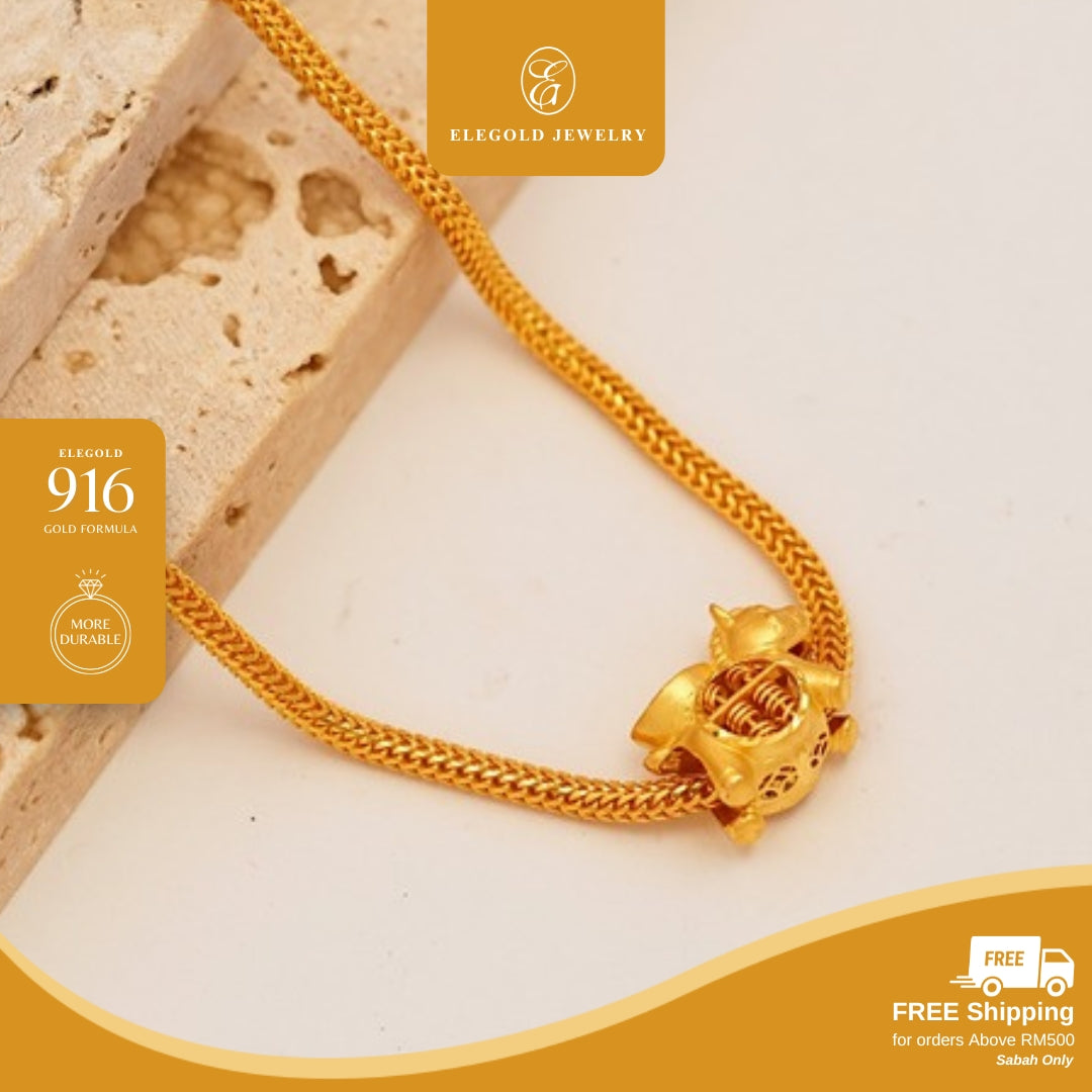Elegold 916G Prosperity Abacus Horse Chinese Zodiac Charm Loket Pendant - 20UX6